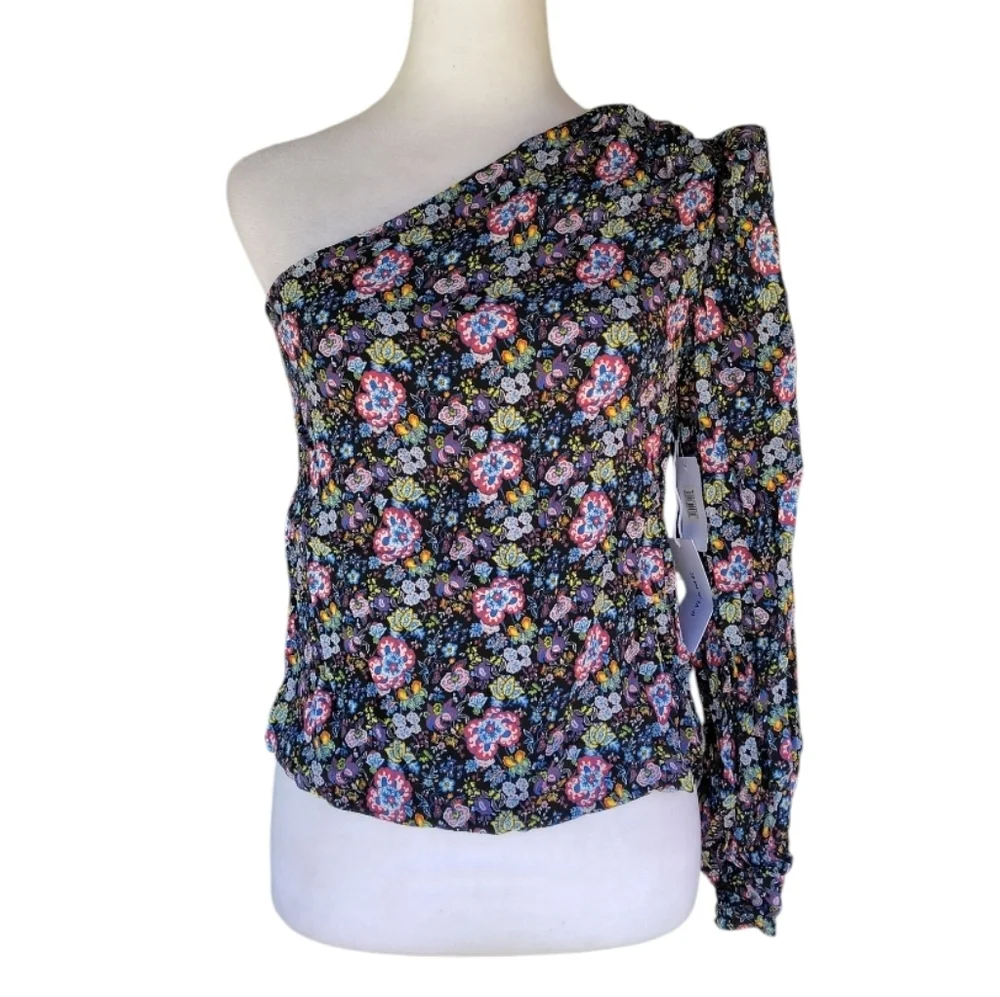 Nordstrom Frame All Over Floral One Shoulder Blouse Multicolor Size XS NWT - Picture 4 of 12